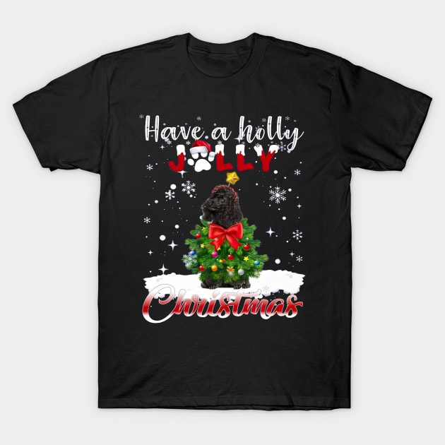 Black Miniature Poodle Have A Holly Jolly Christmas T-Shirt by Los Draws